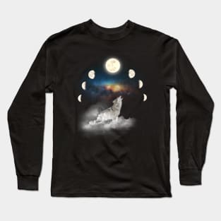 Howling Wolf Lunar Moon Phase Long Sleeve T-Shirt